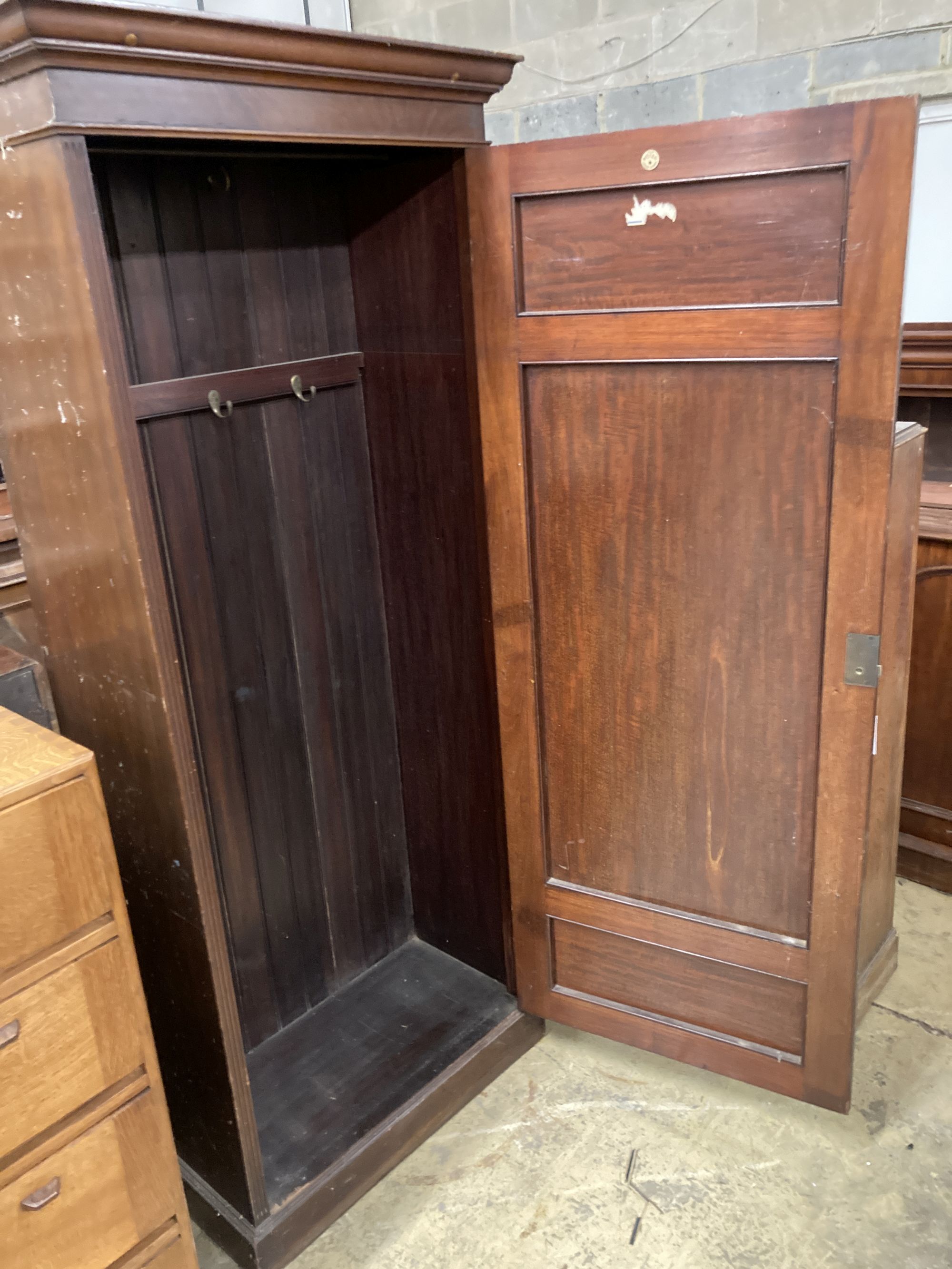 A Victorian walnut single door wardrobe, of narrow proportions, width 85cm, depth 42cm, height 196cm